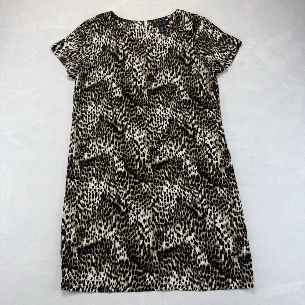 Rachel Zoe Leopard Print Dress Size 8 Short Mob Wife Mini Back Zip Shift Brown